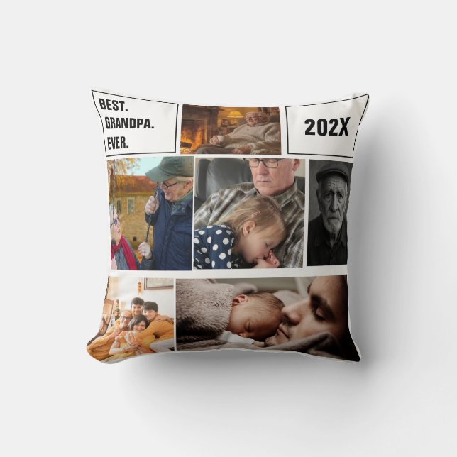Coussin Best Grandpa Ever Photo Collage and Custom Text (Recto)