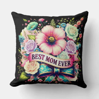 Coussin Best Mom Ever Floral Throw Pillow – Vintage Rose 