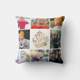 Coussin Best Mom Ever Gold Photo Collage Cadeau Jeu d'orei