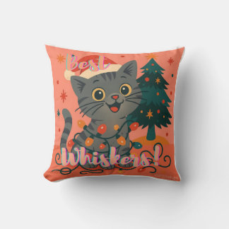 Coussin Best Whiskers! Funny Santa Cat