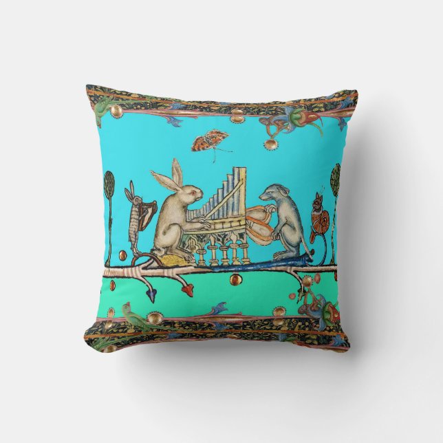 Coussin BESTIAIRE MÉDIÉVAL FAISANT DE LA MUSIQUE, Lapin, B (Recto)
