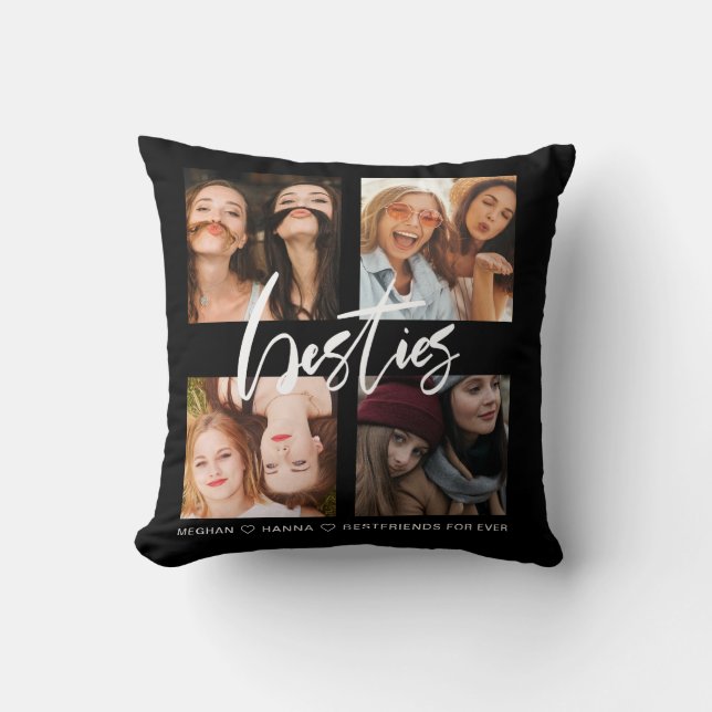 Coussin Besties modernes photo collage photo noir meilleur (Recto)