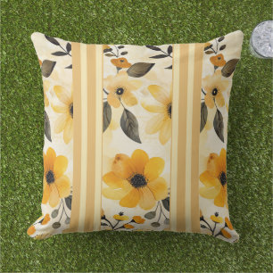 Coussin Beurre jaune et à rayures florales