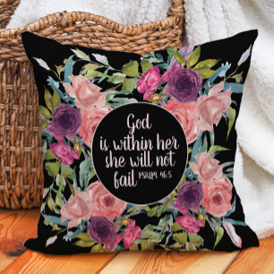 Coussin Bible chrétien floral aquarelle rose violet