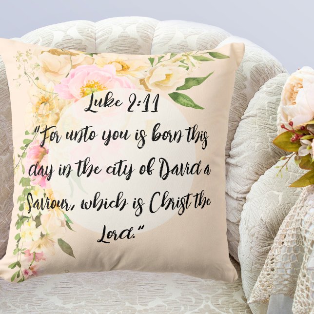 Coussin Bible de Noël Verset Jésus Luc 2 couronne de fleur (Christmas Verse Luke 2:11)