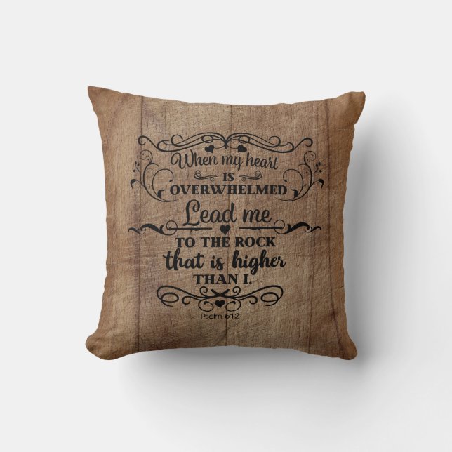 Coussin Bible Verse Coeur est écrasé Brown Bois rustique (Recto)