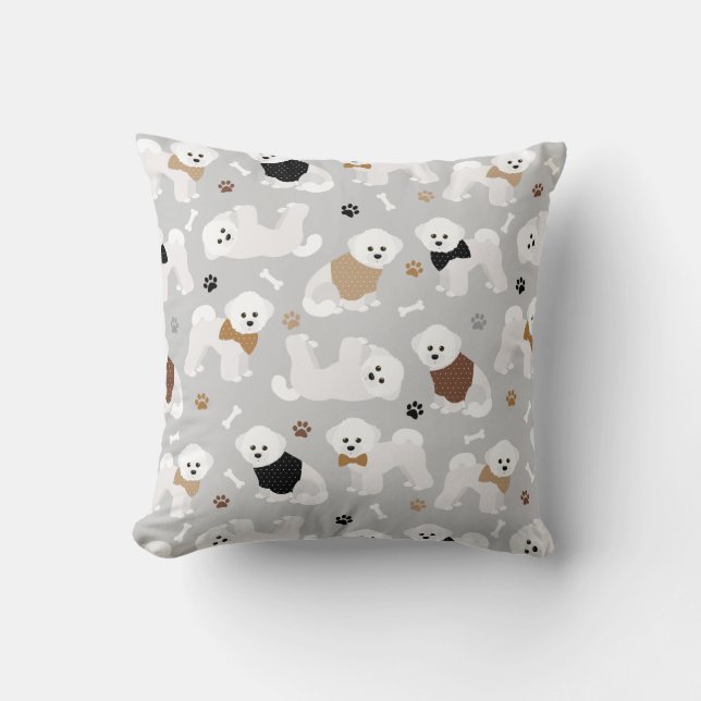 Coussin Bichon Frise Bones and Paws Grey (Recto)