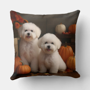 Coussin Bichon Frise Puppy Automne Citrouille délice