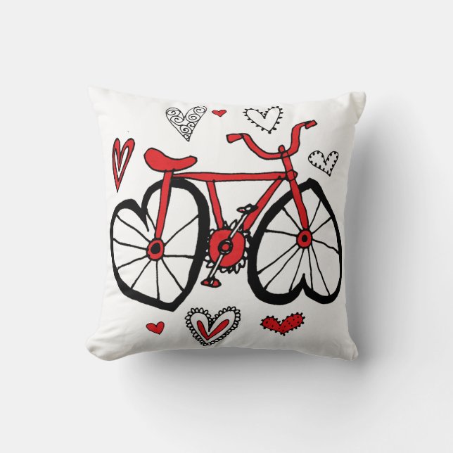 Coussin Bicyclette rouge lunatique de Valentine de coeur (Recto)