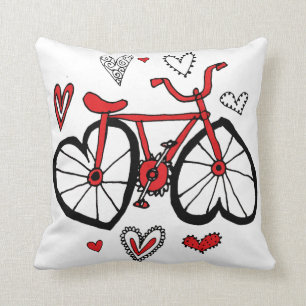 Coussin Bicyclette rouge lunatique de Valentine de coeur