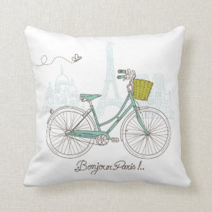 Coussin Bicyclette vintage avec le panier mignon à Paris