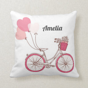 Coussin Bicyclettes roses et Ballons cardiaques Personnali