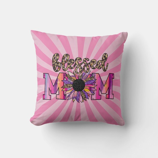 Coussin Bienheureux maman rose Floral Coton moderne (Recto)