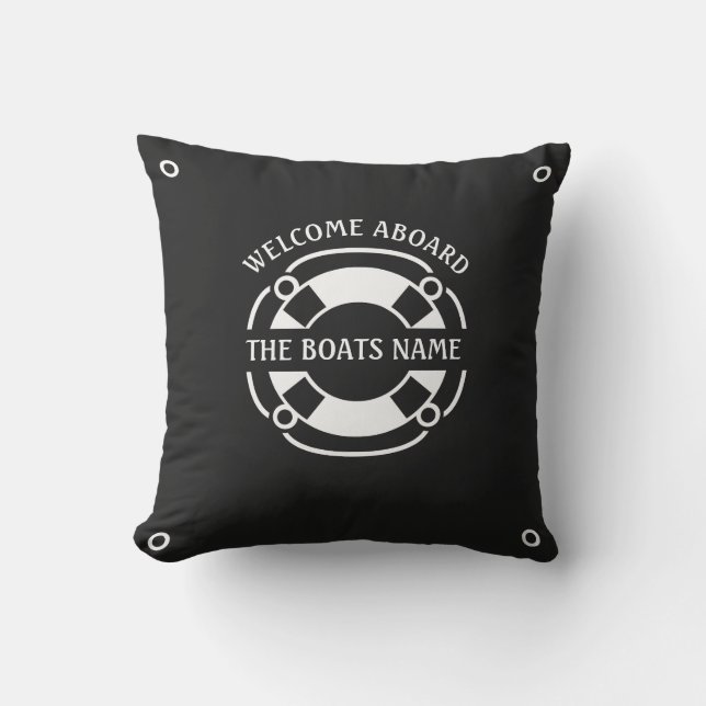 Coussin Bienvenue à bord des bateaux Nom Nautique Blanc et (Recto)