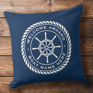 Coussin Bienvenue à bord du nom de bateau roue du bateau n