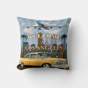 Coussin Bienvenue à l'affiche rétro de Los Angeles.