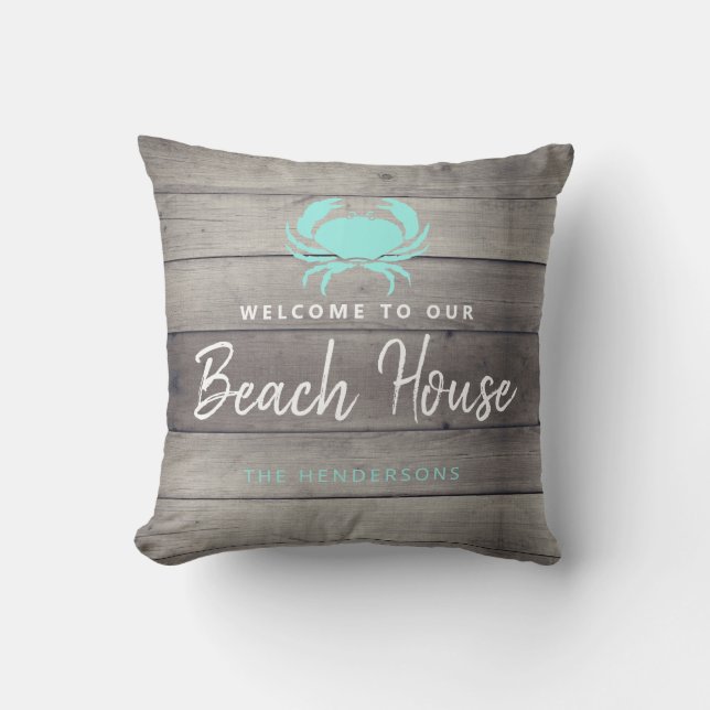 Coussin Bienvenue À Notre Beach House Coastal Personnalisé (Recto)