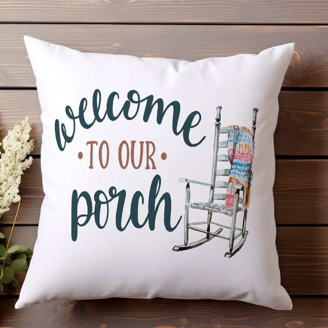 Coussin Bienvenue à notre chaise à roche Porch Accueil (Créateur téléchargé)