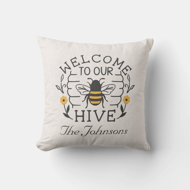 Coussin Bienvenue à notre Porche de printemps Hive Honey B (Recto)