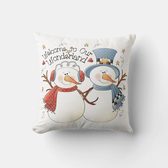 Coussin Bienvenue à Our Wonderland Winter Snowmen (Recto)