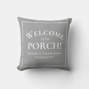 Coussin Bienvenue à Porch Noms de famille personnalisés An