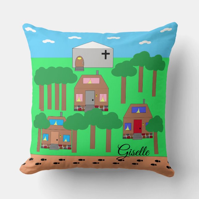 Coussin Bienvenue à Seneca Village, NYC- 1845 (Recto)