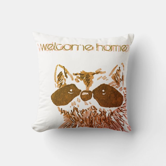 Coussin Bienvenue Accueil Woodland Gold Raccoon (Recto)