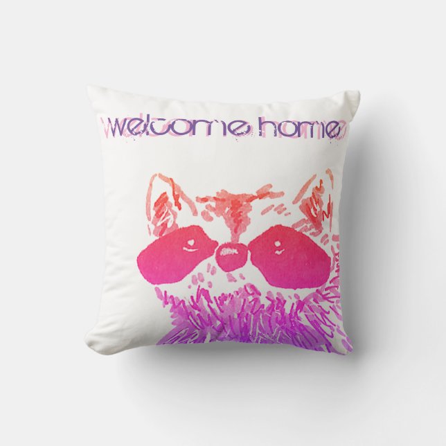 Coussin Bienvenue Accueil Woodland Pink Raccoon (Recto)