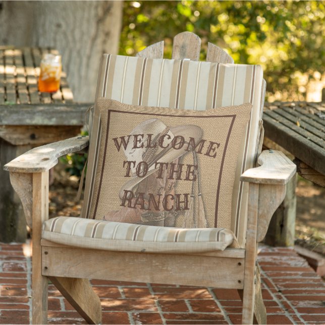 Coussin Bienvenue Aux Bottes Casquettes De Cowboy Ranch Su (Chaise)
