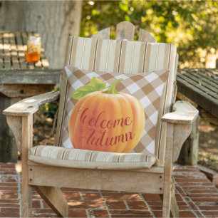 Coussin Bienvenue Citrouille de récolte d'automne sur En v