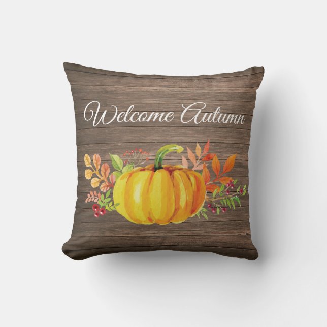 Coussin Bienvenue Citrouille Russe d'aquarelle d'automne (Recto)