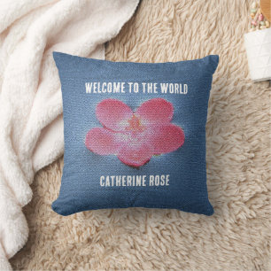Coussin Bienvenue dans le monde Fleur rose Eau bleue Flora