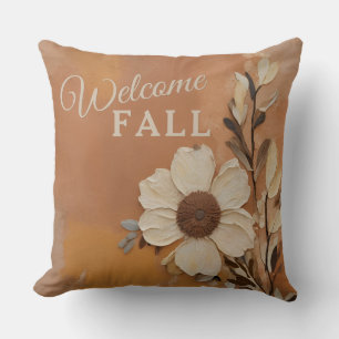 Coussin Bienvenue décoration d'automne floral orange brûlé