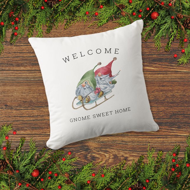 Coussin Bienvenue Gnome Sweet Home Sleigh de Noël (Créateur téléchargé)