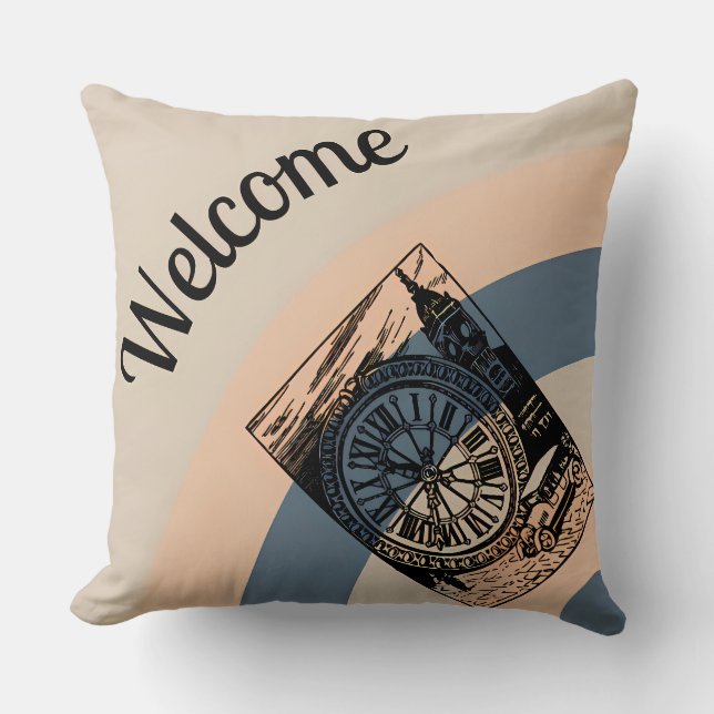 Coussin Bienvenue Londres Big Ben Vintage Art Thlow Pillow (Recto)