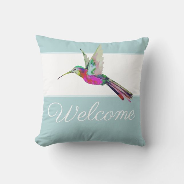 Coussin Bienvenue Script Hummingbird couleur aquarelle (Recto)