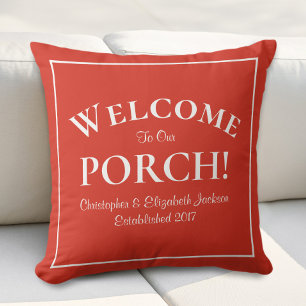 Coussin Bienvenue sur Porch Noms de famille personnalisés 