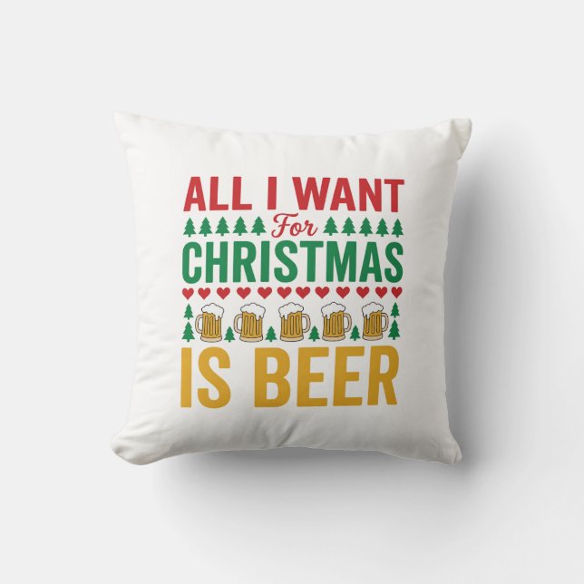 Coussin BièredeNoëlDessinDrôledeFêteBoisson (Recto)