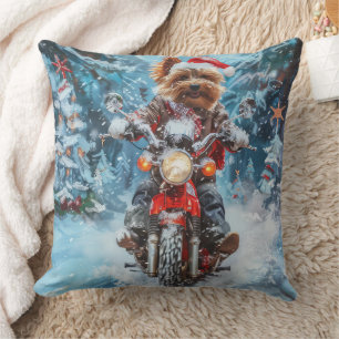 Coussin Biewer Terrier Chien équitation Moto Noël