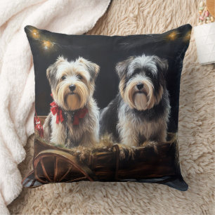 Coussin Biewer Terrier enneigé traîneau Noël décoration