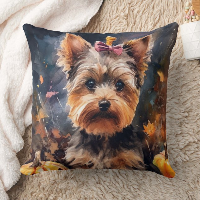 Coussin Biewer Terrier Halloween avec citrouilles effrayan (Couverture)