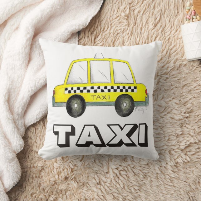 Coussin Big Yellow Taxi NYC À damiers voiture de taxi New  (Couverture)
