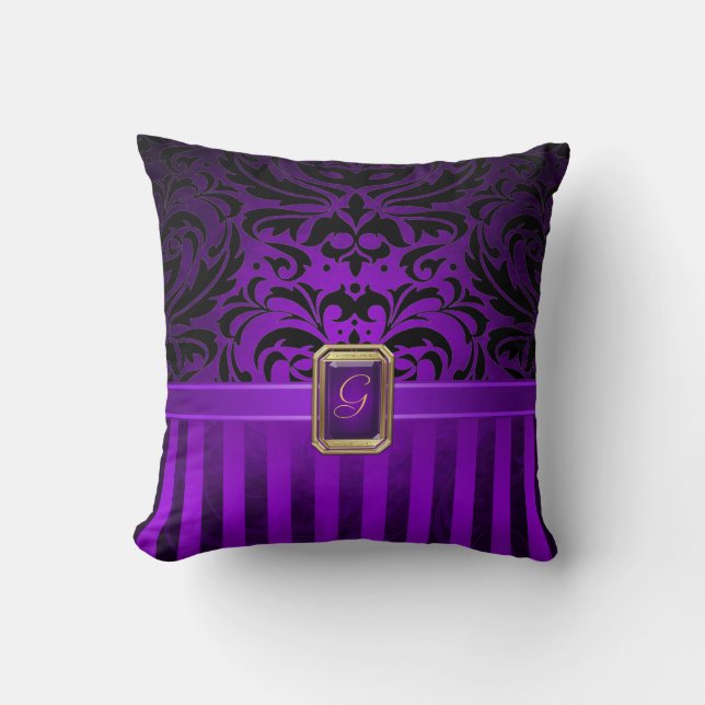 Coussin Bijou pourpre de Faux de filet de damassé noire (Recto)