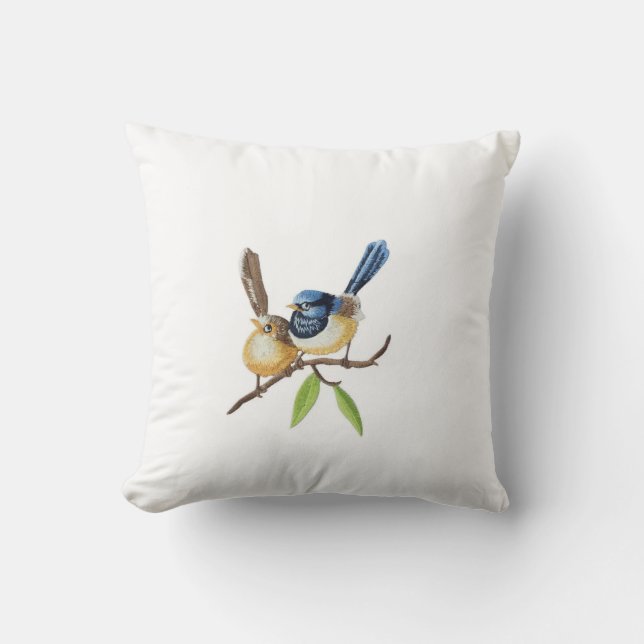 Coussin Bird  throw pillows imitating embroidery effects (Recto)