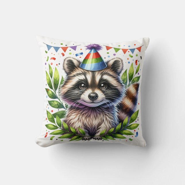 Coussin Birthday Raccoon Kids, birthday party, fun design (Recto)