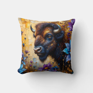 Coussin Bison américain dans un portrait de fleur texturée