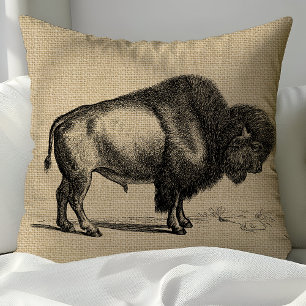 Coussin Bison d'art de ligne rustique vintage