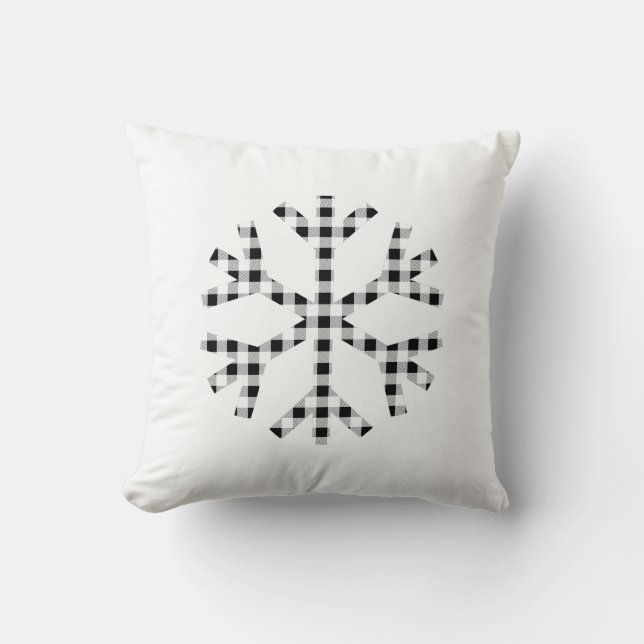 Coussin Bison noir blanc Vérifier le flocon de neige Oreil (Recto)