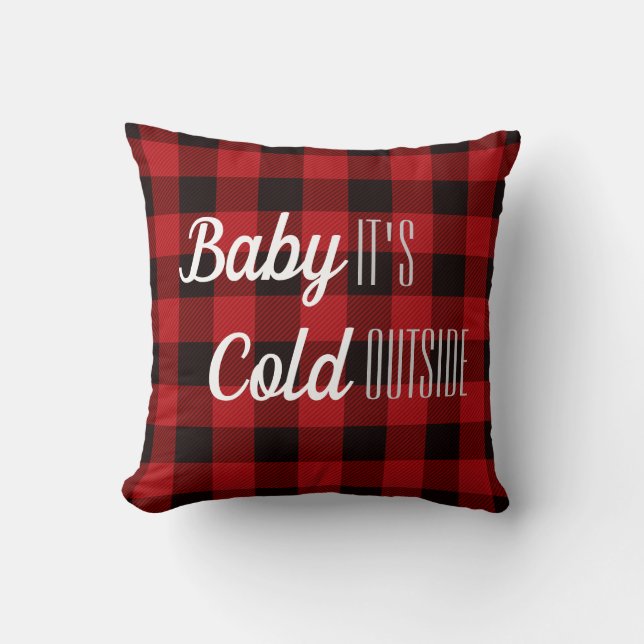 Coussin Bison rouge d'hiver plaid bébé il fait froid dehor (Recto)