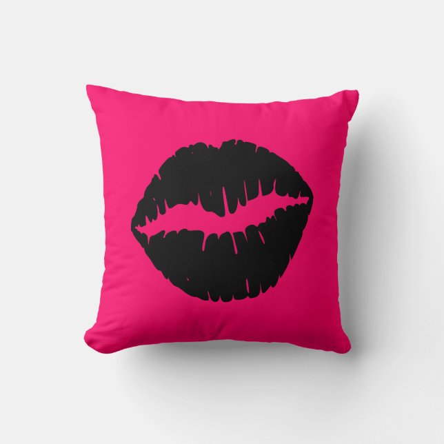 Coussin Bisou rose et noir (Recto)